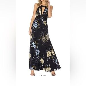 Jill Stuart Navy Floral Maxi Dress Gown size 10
